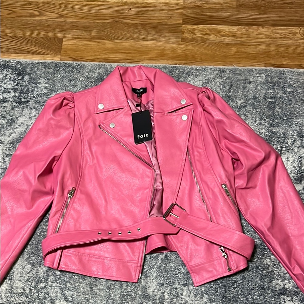 Fate Pink Moto Jacket Asymmetrical Zipper
